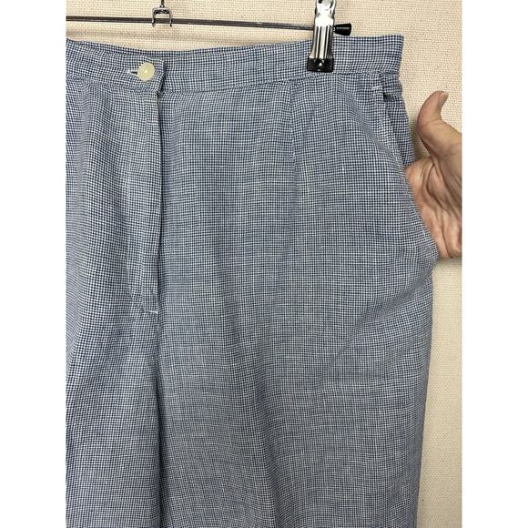 Talbots Size 12 100% Irish Linen Crop Pants Blue White Checked Beach Preppy - Picture 4 of 13